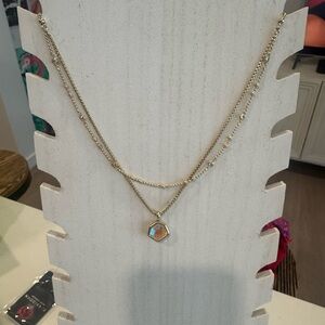 Kendra Scott Gold Double Layer Necklace with Iridescent Pendant
